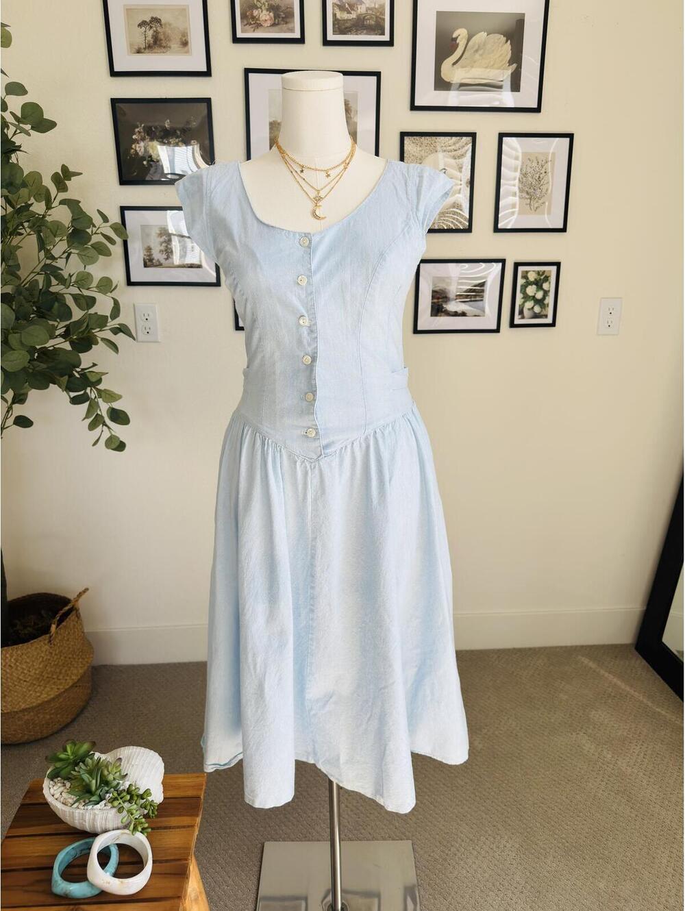 Jessica Howard Vintage Blue Cotton Midi Size 8 Petite